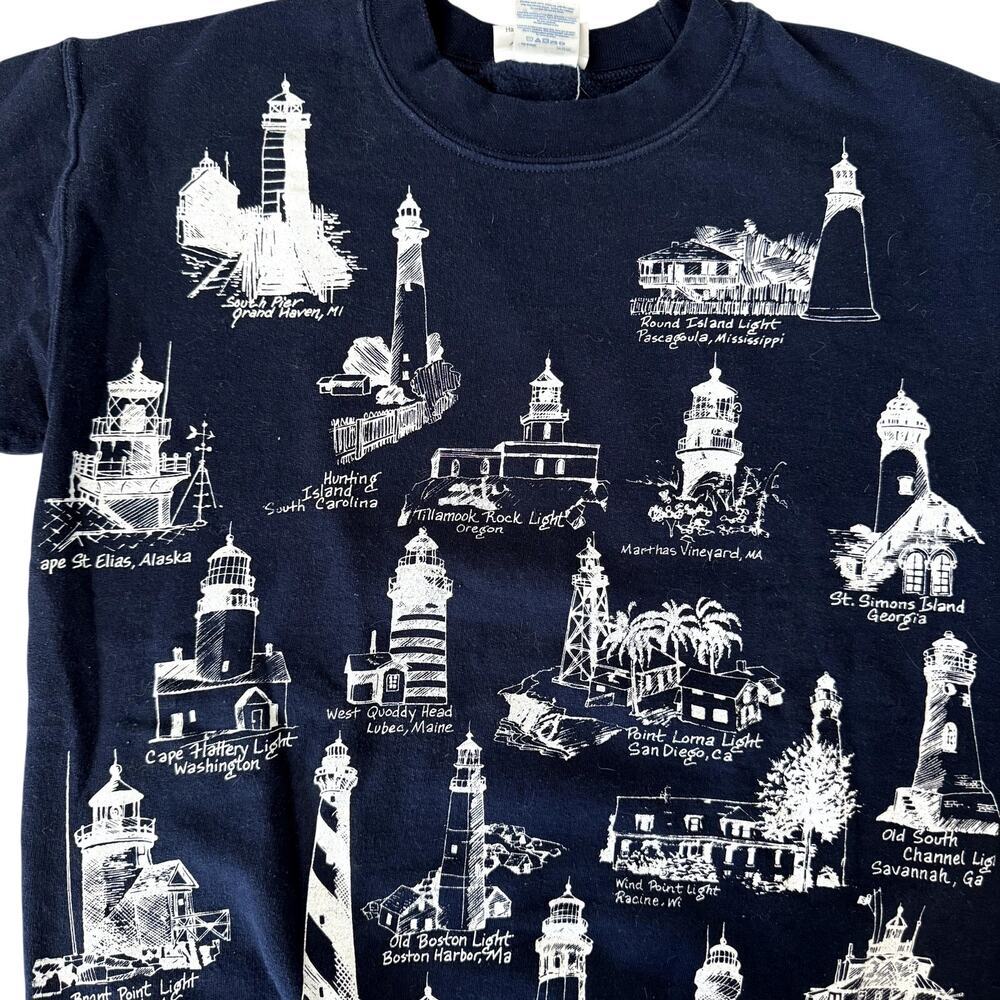 Vintage Marushka Handprints Navy Unisex Lighthouse Sweatshirt Size Small - Picture 3 of 5